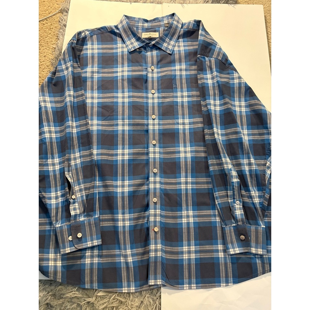 Oak Hill Stretch Plaid Button Up Shirt Mens 3XL Blue Long Sleeve Big Tall